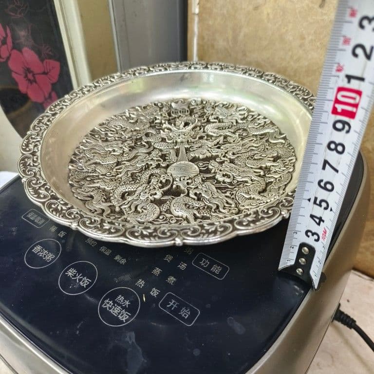 銅細工 九龍皿 書道具 文房具 装飾品 工芸品 美術品 置物