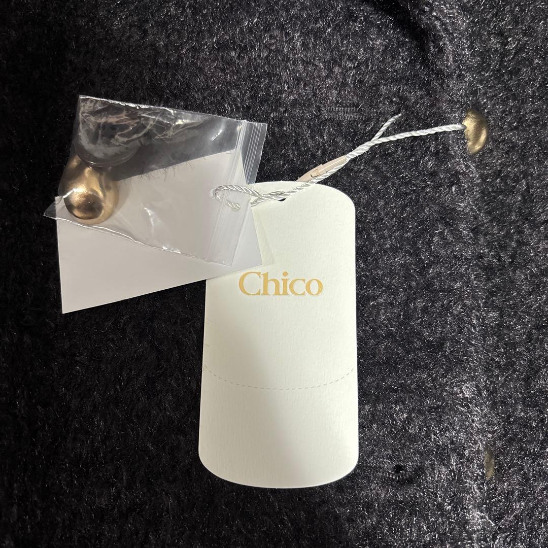 Chico 金釦シャギールーズコート チャコールグレー