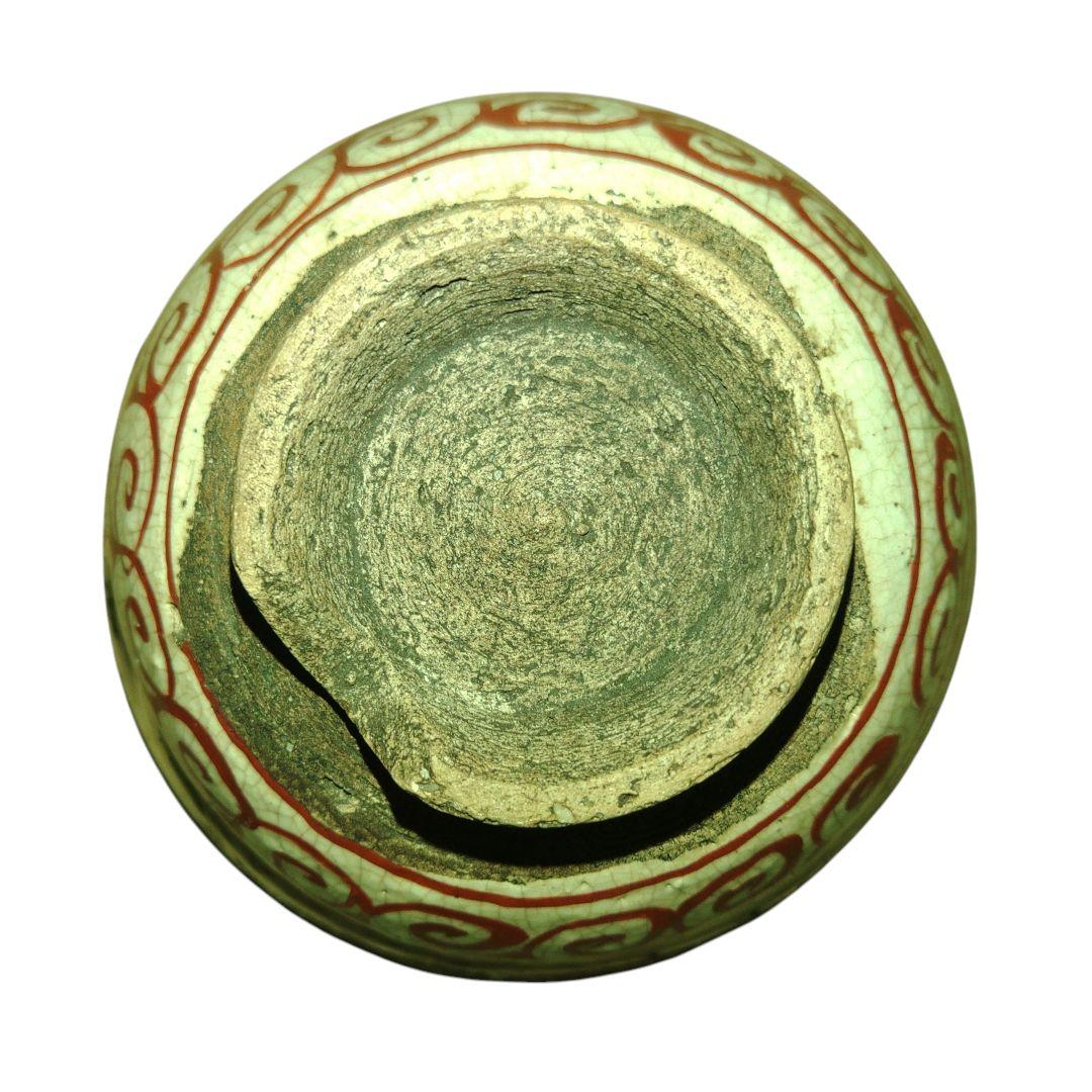 青木木米　呉州赤絵草花文茶碗　時代古作　切欠高台　木箱付