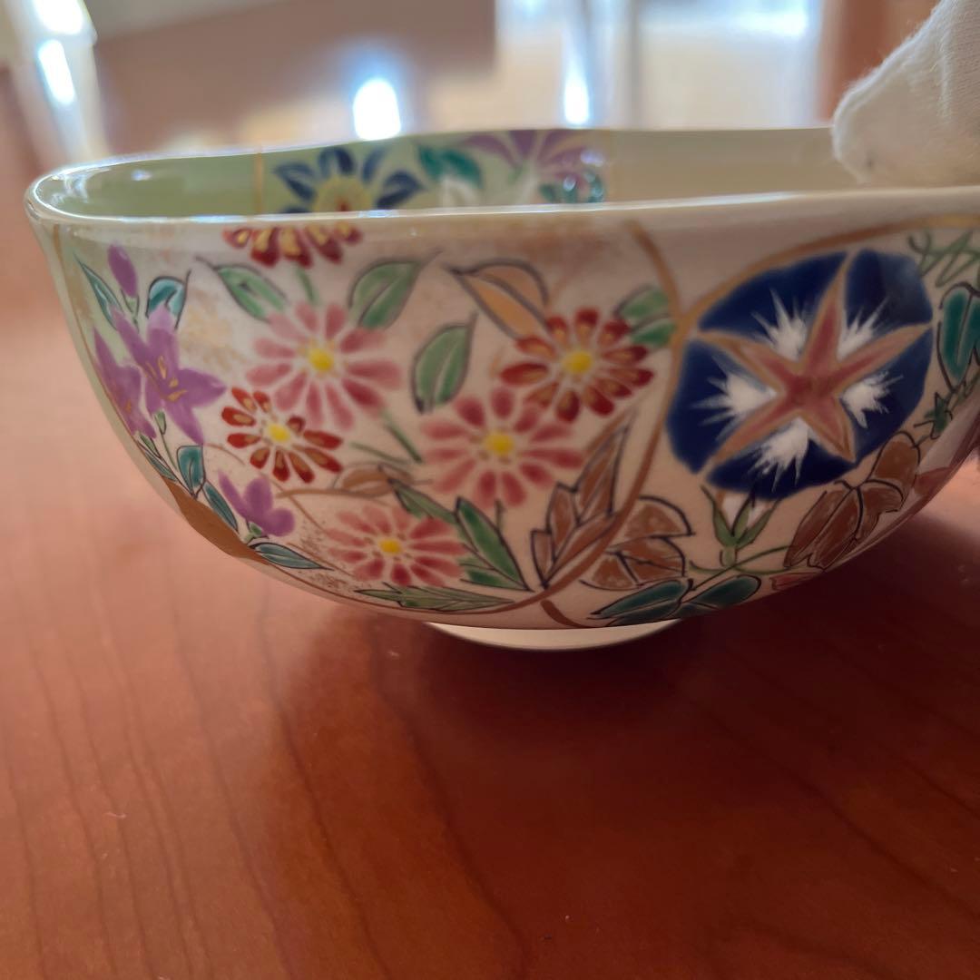 抹茶茶碗　壱休窯　仁清掛分団扇