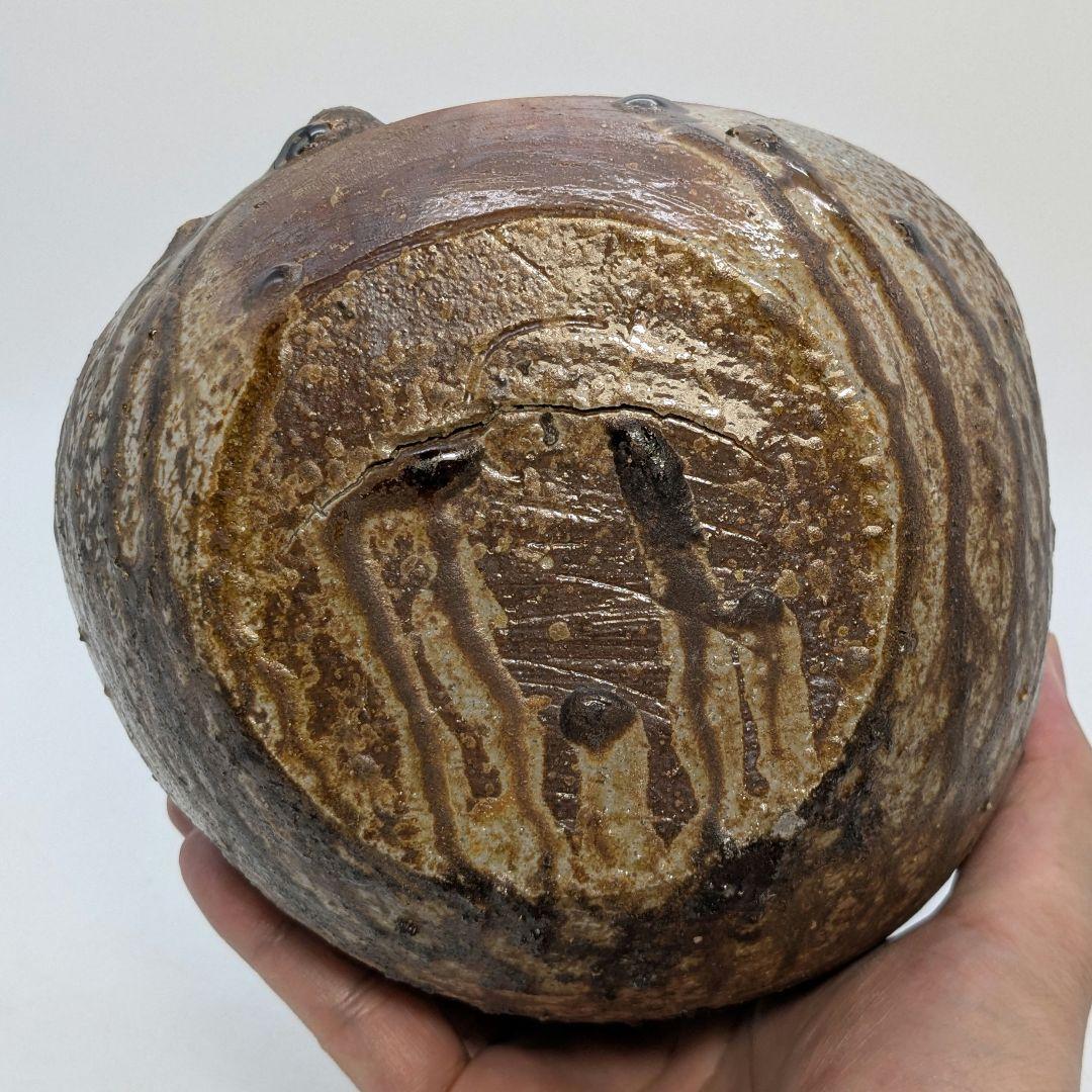 備前焼 窯変扁壺 扁壷 耳付花入 花器 フラワーベース 胡麻窯変 玉垂れ 花瓶