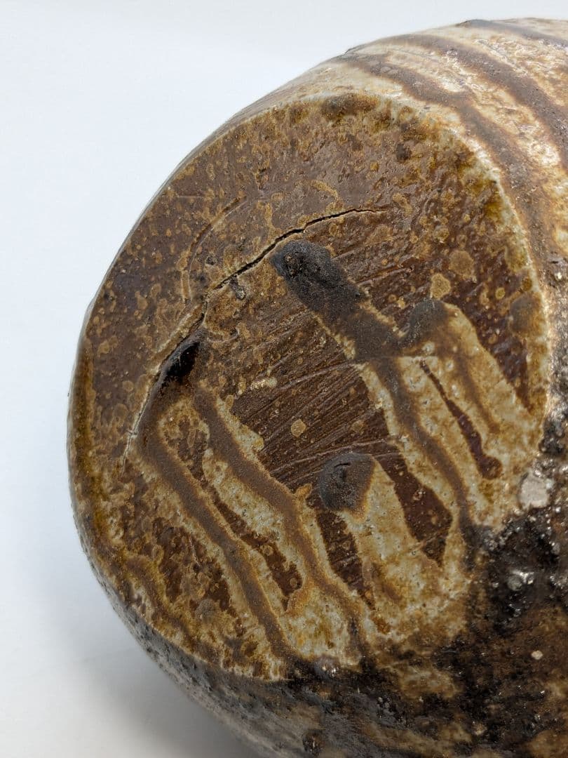 備前焼 窯変扁壺 扁壷 耳付花入 花器 フラワーベース 胡麻窯変 玉垂れ 花瓶