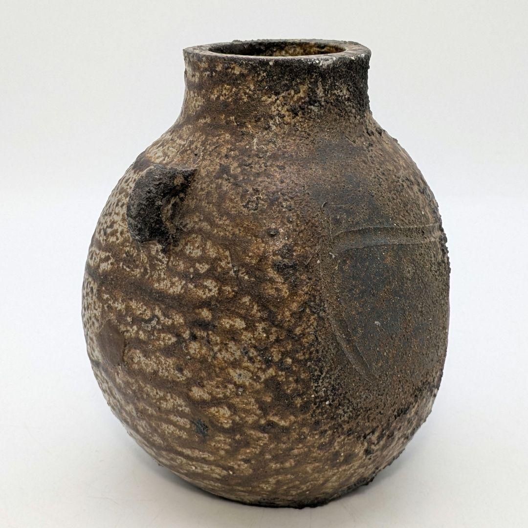 備前焼 窯変扁壺 扁壷 耳付花入 花器 フラワーベース 胡麻窯変 玉垂れ 花瓶