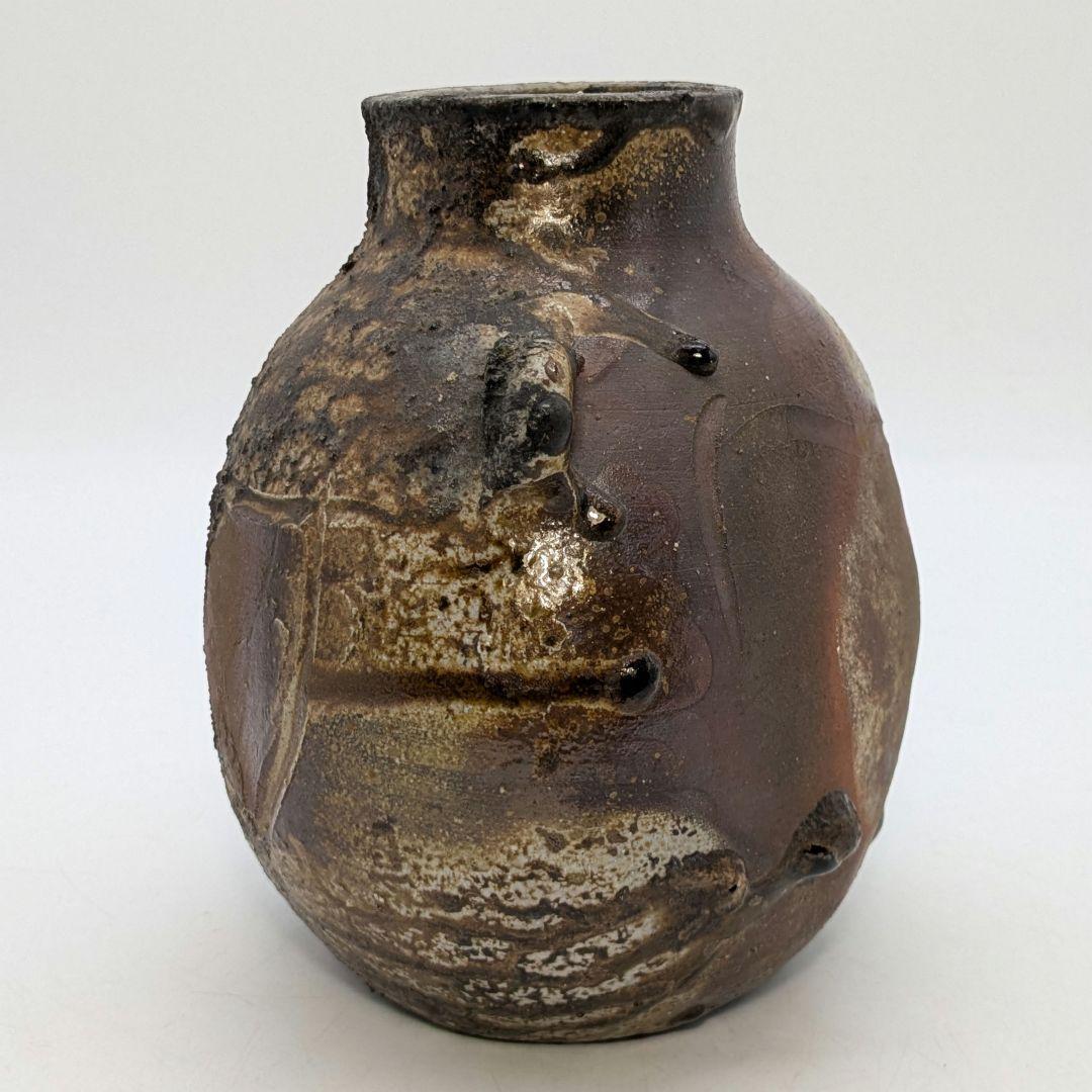 備前焼 窯変扁壺 扁壷 耳付花入 花器 フラワーベース 胡麻窯変 玉垂れ 花瓶
