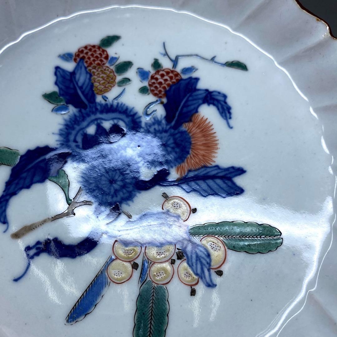 江戸後期　渦福柿右衛門手　栗図中皿9枚　幅約14.7㎝　東Y7-0314☆2F