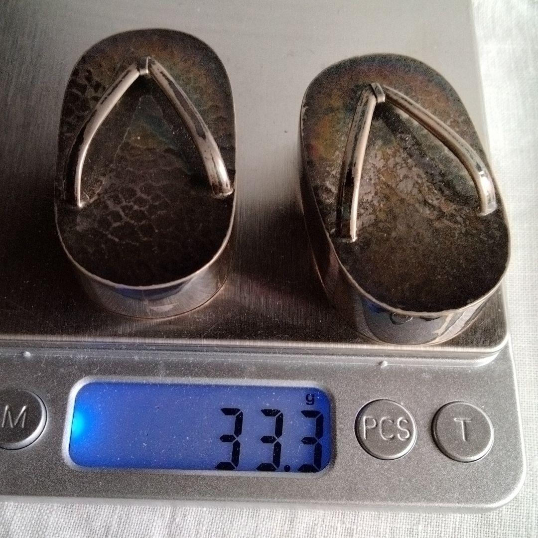 日本製、和骨董、ビンテージシルバーの可愛い草履下駄、刻印有り、調味料入れ。