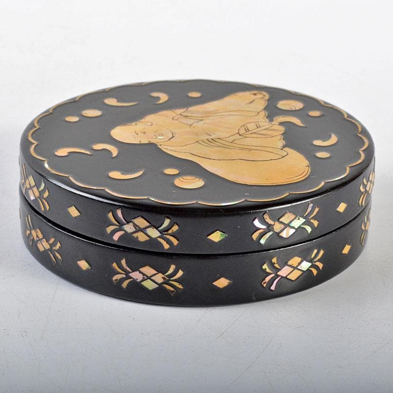 茶道具　塗師　中川正斎作　漆塗　布袋螺鈿　香合　共箱　V　R4538