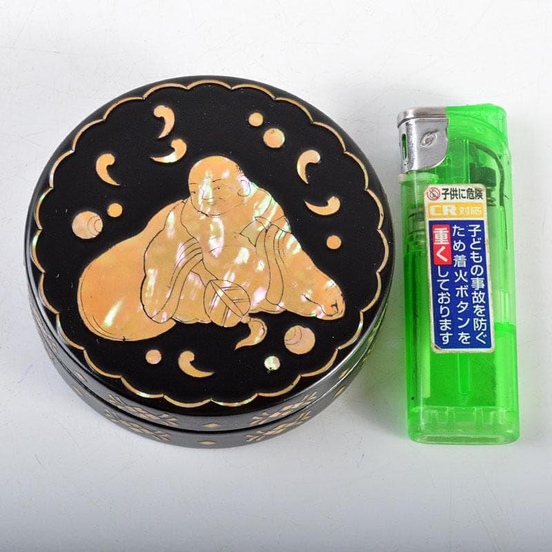 茶道具　塗師　中川正斎作　漆塗　布袋螺鈿　香合　共箱　V　R4538