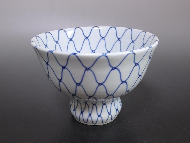 古伊万里　染付　網目紋様の図　盃洗　D471AS-AZq
