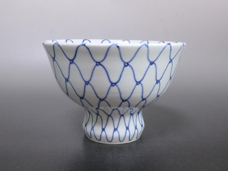 古伊万里　染付　網目紋様の図　盃洗　D471AS-AZq