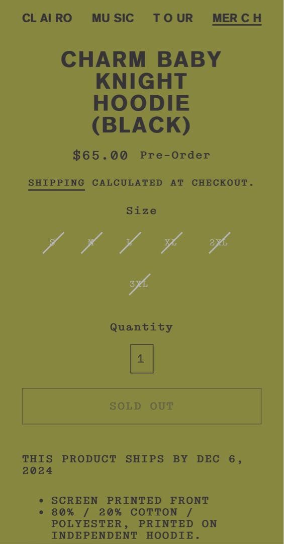 【Mサイズ】Clairo Charm Baby Knight Hoodie