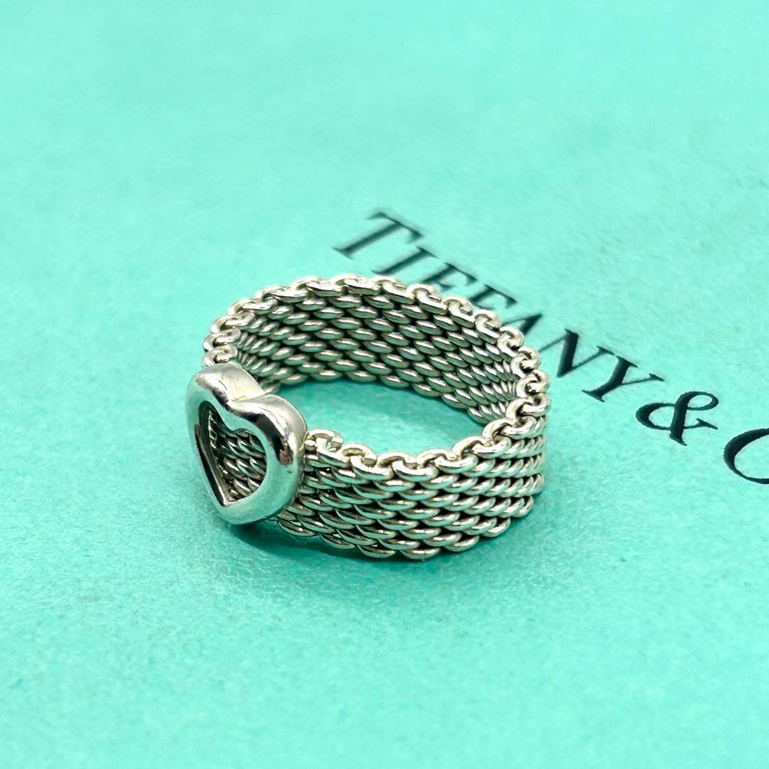 美品　ティファニー　サマセット　メッシュ　ハート　リング　11号　シルバー