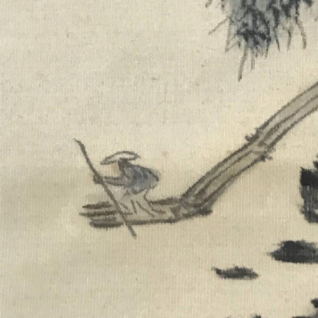 【真作】鳥雪居半人/山水筏下り図/山水図/横物/掛軸/名家伝来/AB-762