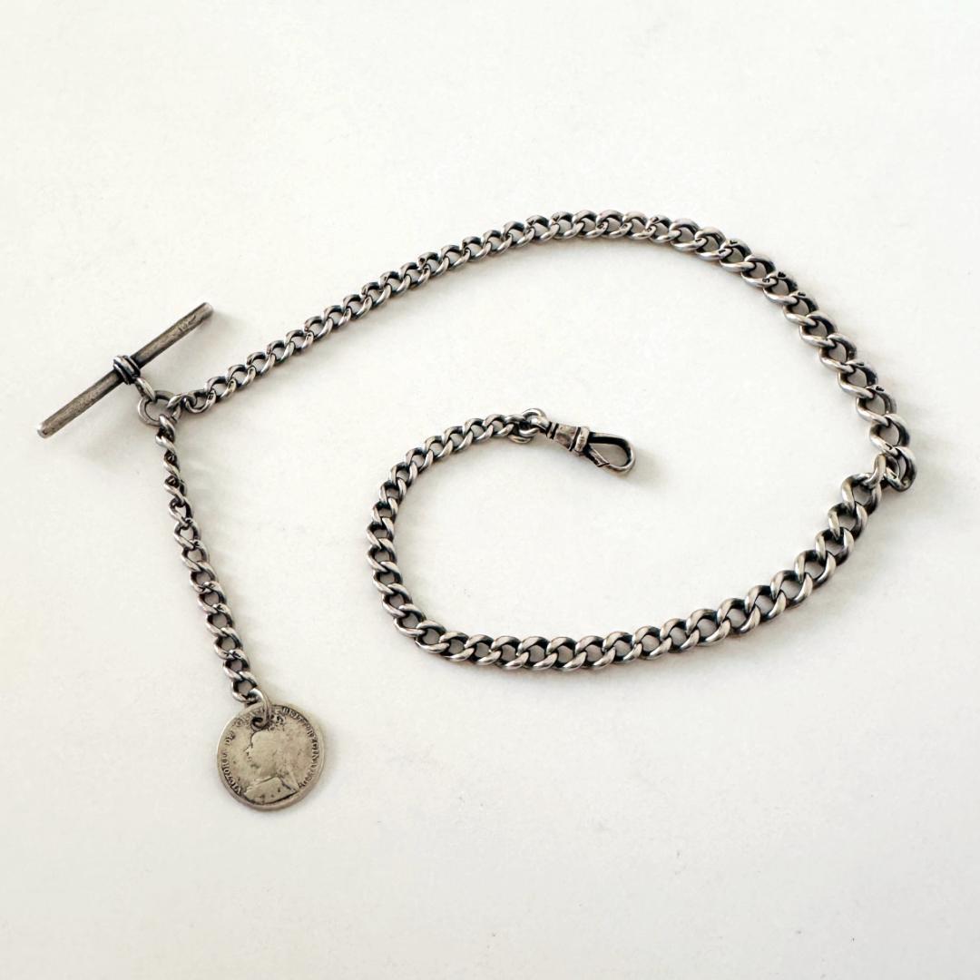 1890年★英国★アルバートチェーン/純銀製/アンティーク