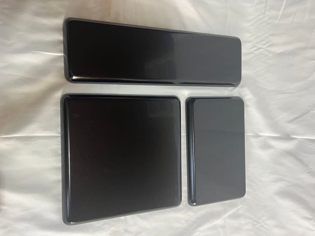 未使用品 輪島塗 黒漆器膳 3枚セット 家紋 木瓜紋 切手盆 箱付 漆器 黒漆塗