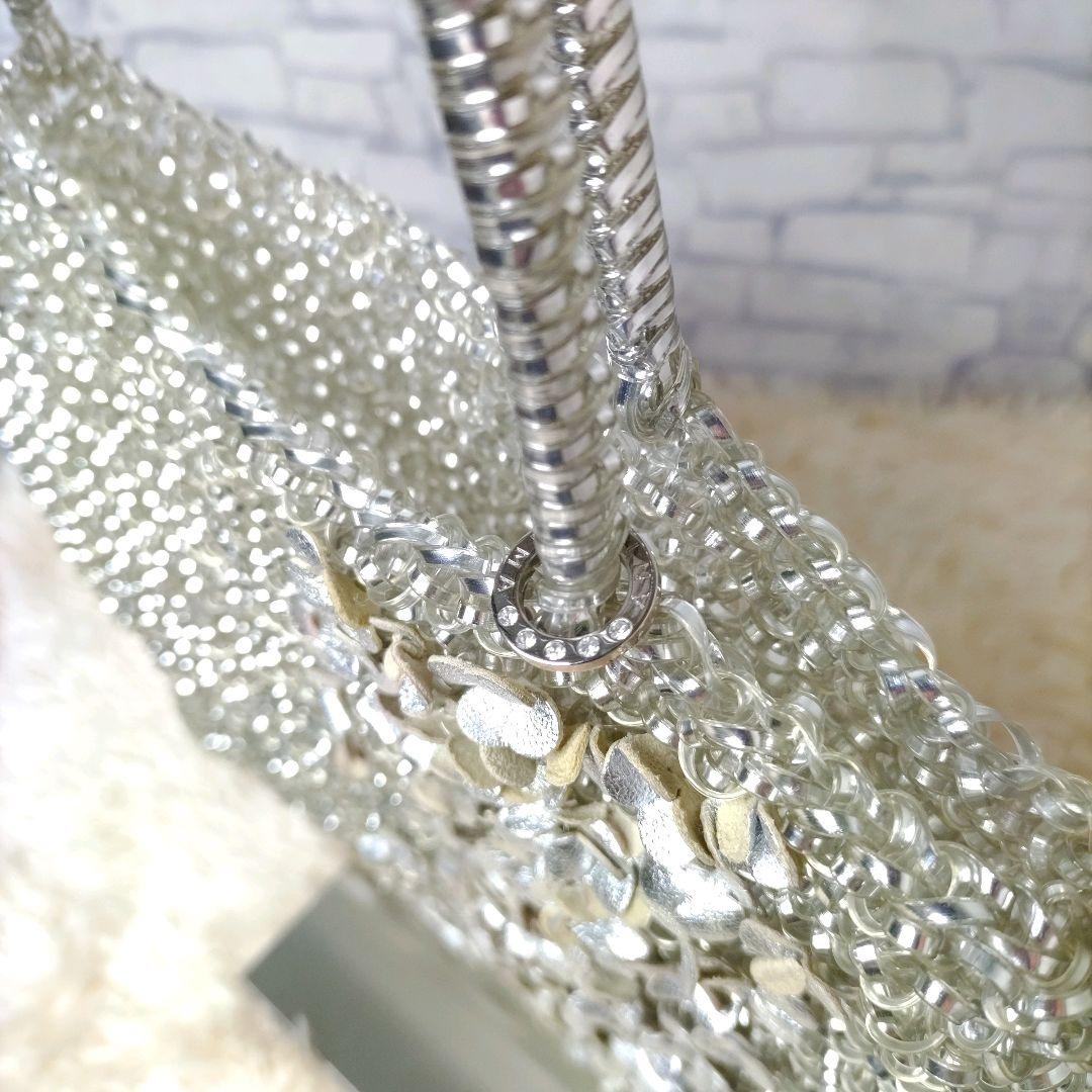 アンテプリマ ワイヤーバッグ シルバー レザー 花 ハンドバッグ