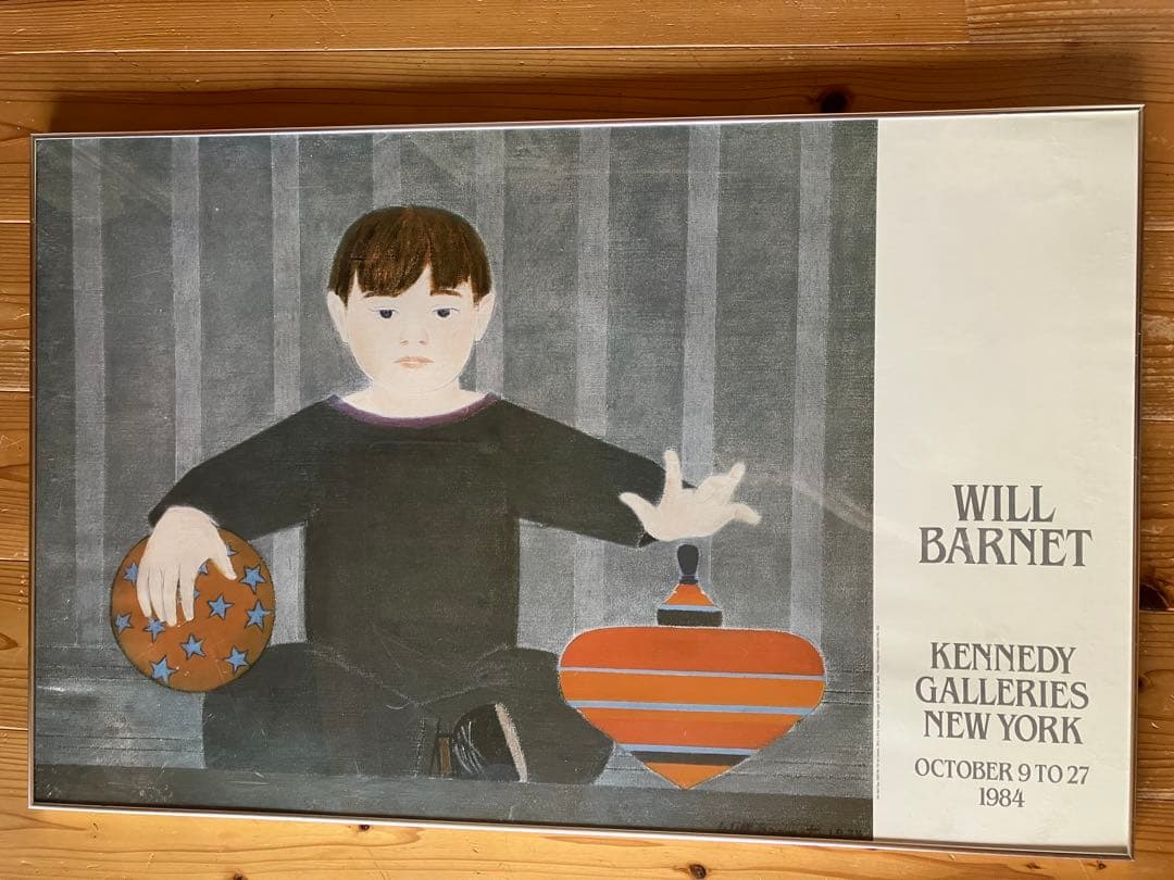 ウィル・バーネット　赤い独楽　展覧会ポスター　複製プリント　アルミ額装