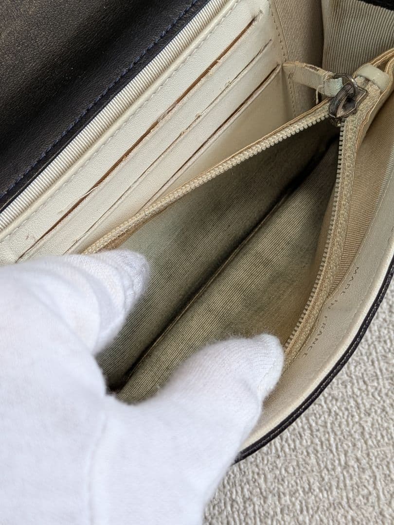 シャネル　黒　ビコローレ　バイカラー　折り財布　ミニ財布　ショルダー　ラムスキン