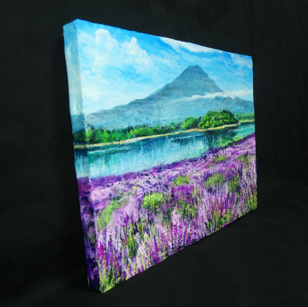 油絵 油彩 油彩画 絵 絵画 【河口湖のラベンダー畑】F4号