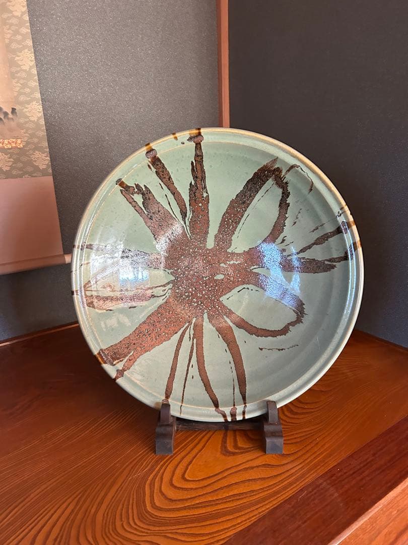 【一点モノ‼️】最高級　青柿流皿　大皿　飾り皿　直径約52cm インテリア　和室