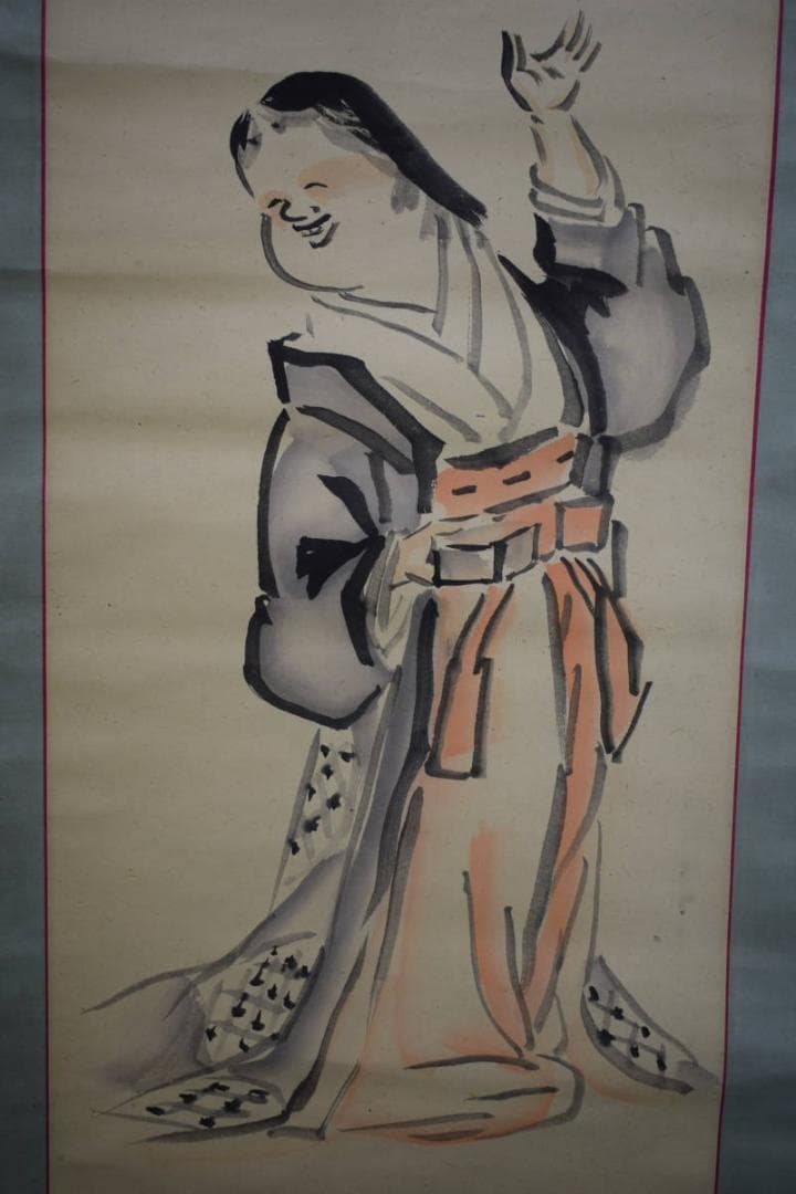 nosuke）真作/牛山洞泉/お福画賛/布袋屋掛軸HH-414