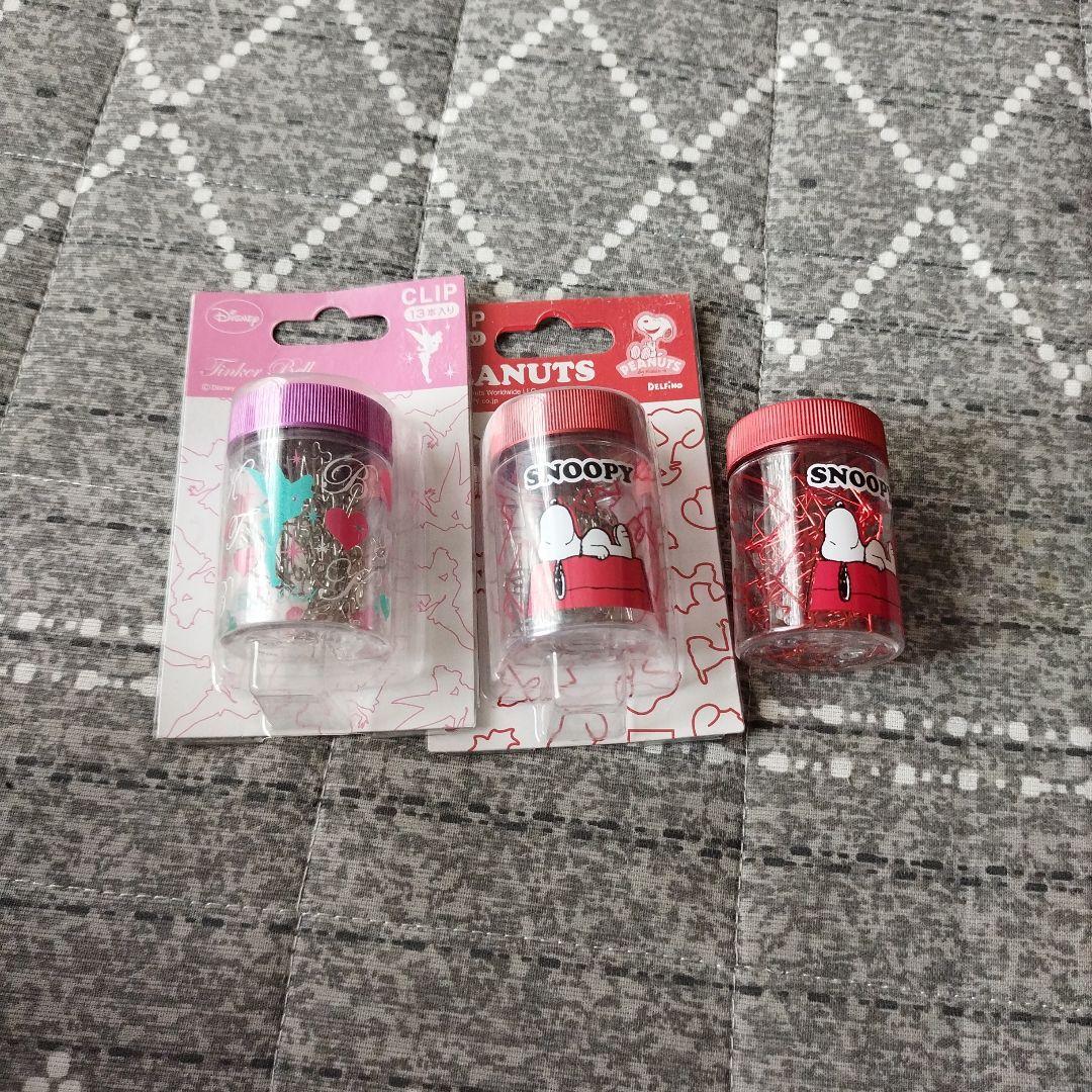 スヌーピー　ティンカーベル　アイコンクリップ　ボトル入り　3個セット