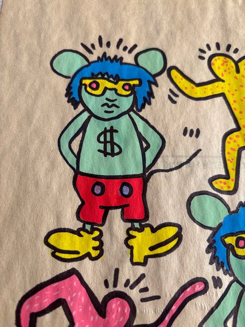 キースヘリング　肉筆　模写　サイン有　油彩　原画　ポップアート 財印スタンプ