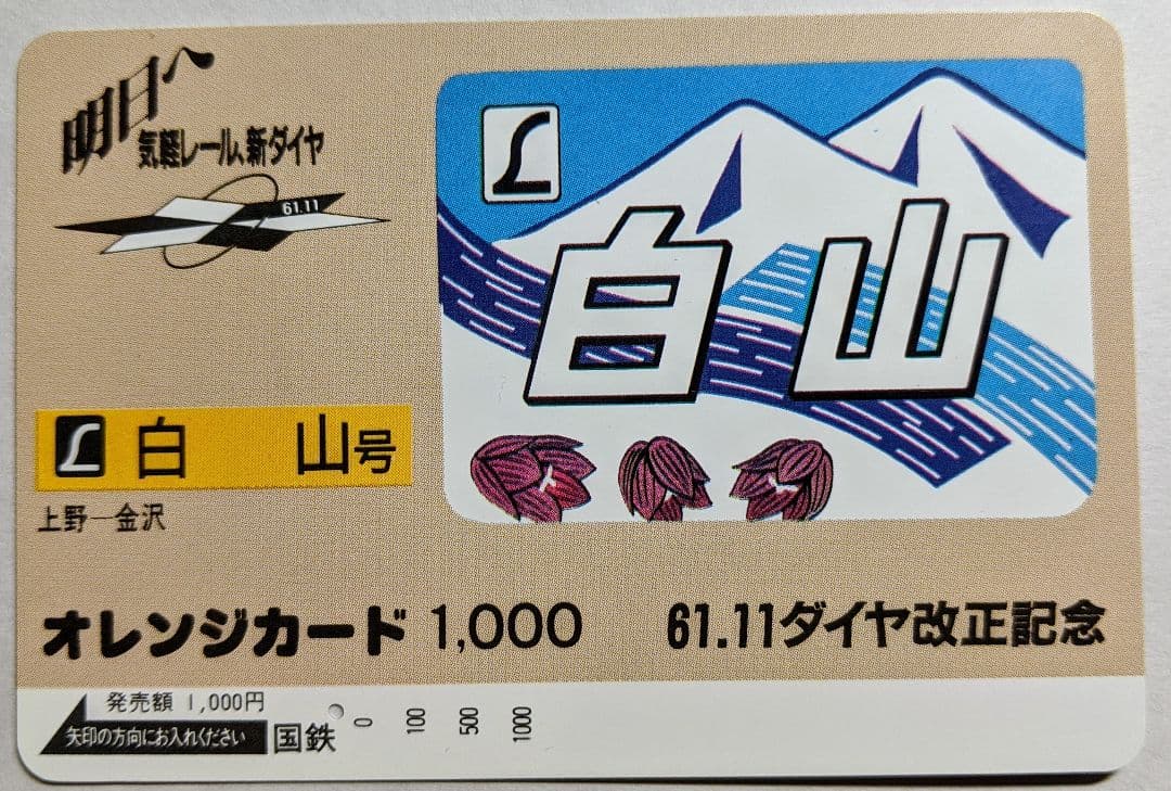 【国鉄のオレンジカード(使用済)】北陸本線の特急5枚セット