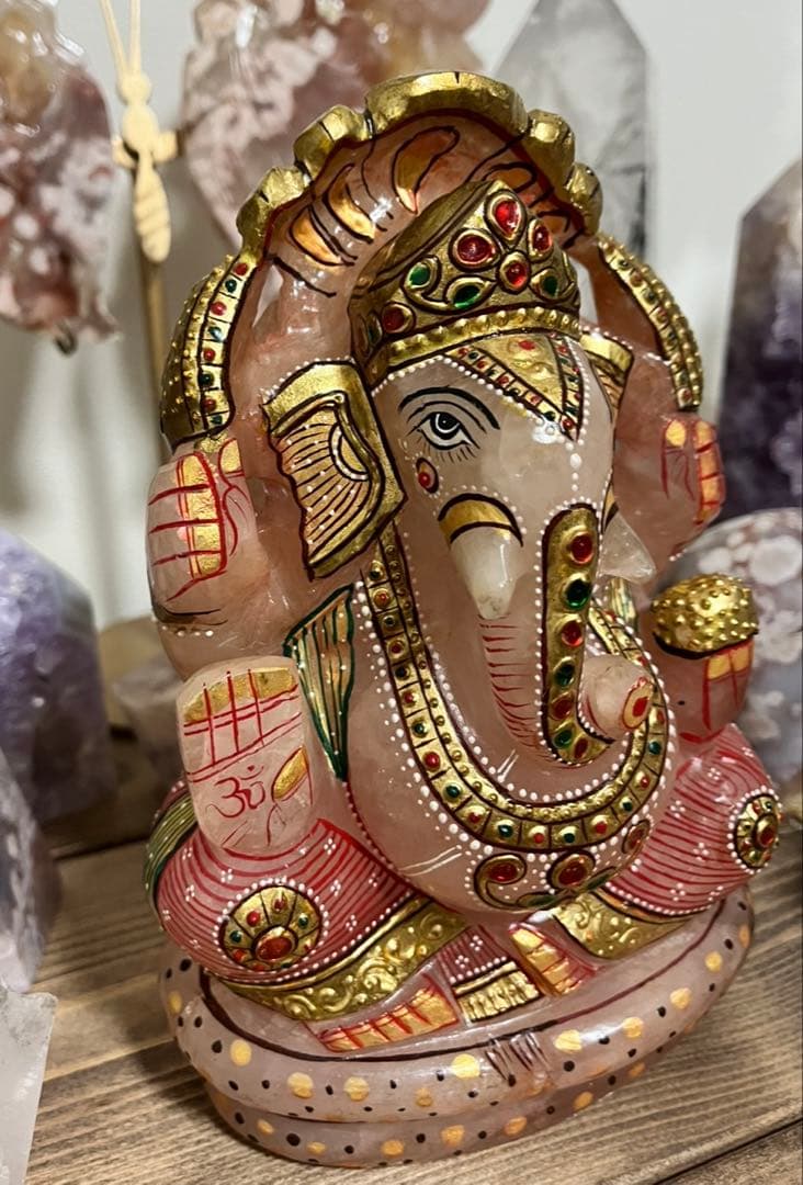 ローズクォーツ ガネーシャ像 陶器製 置物