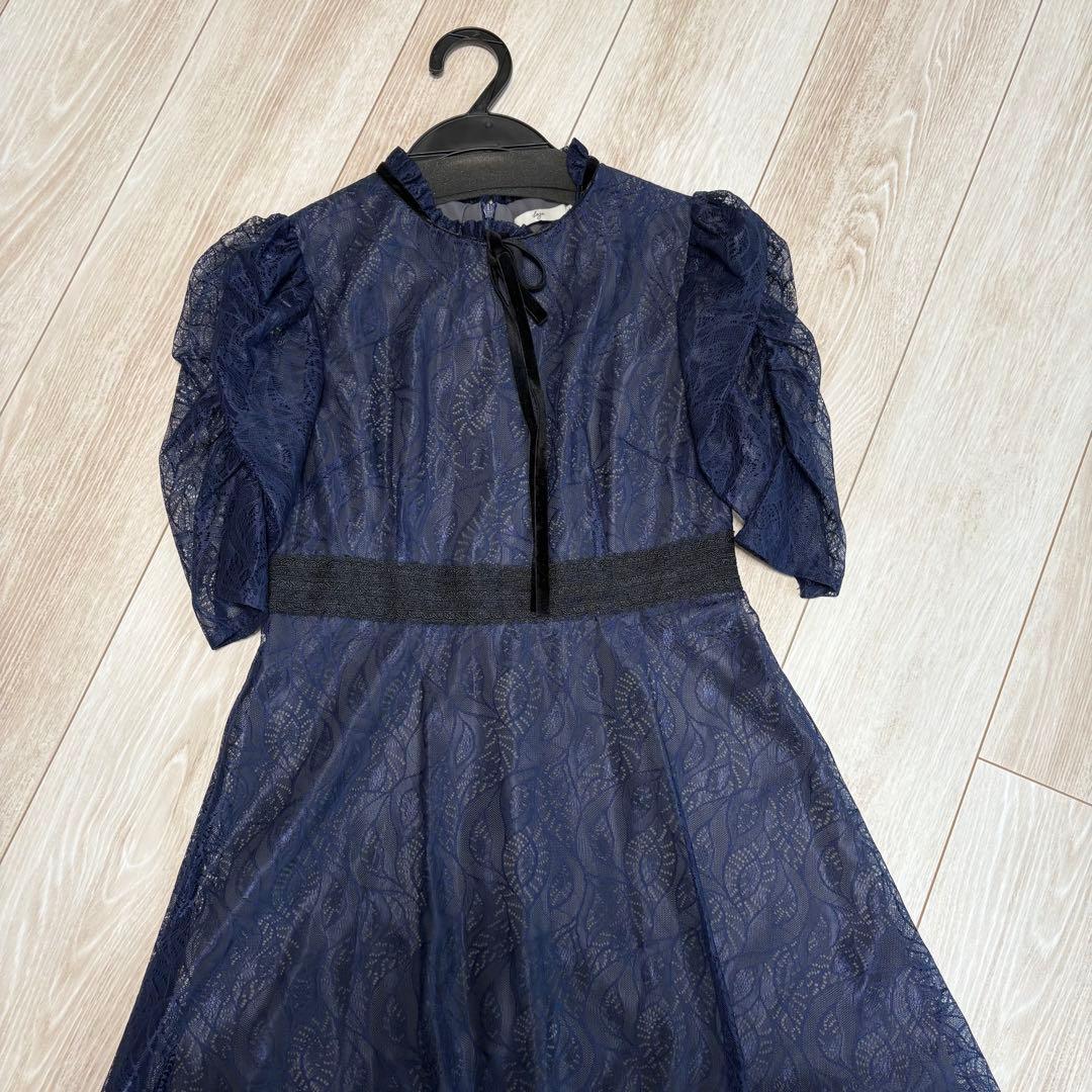 Leja ウエストマークパフスリーブ総レースロングドレスワンピース S