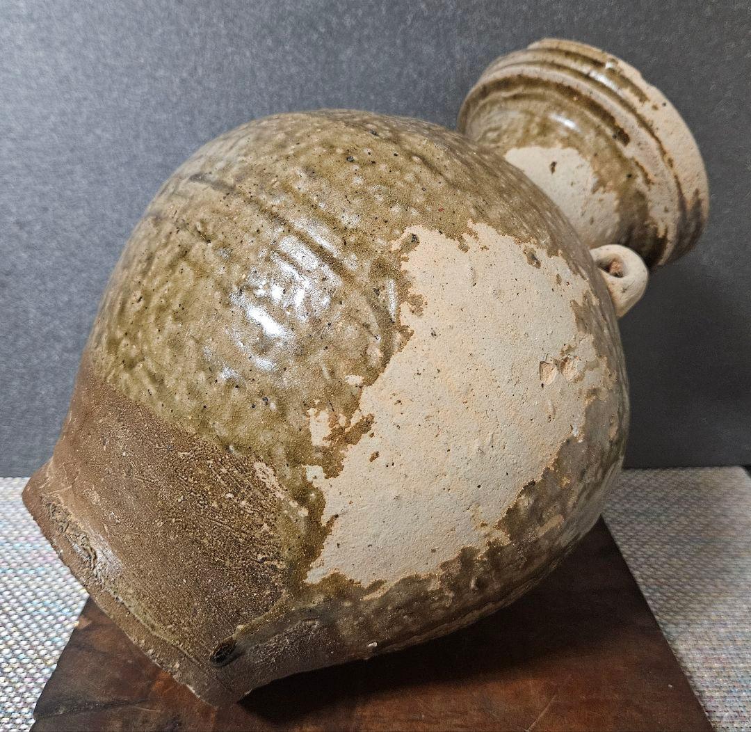 中国古陶磁器　古代中国陶器　中国古代壺 越州窯青磁　双耳大壺　高　約27.1cm