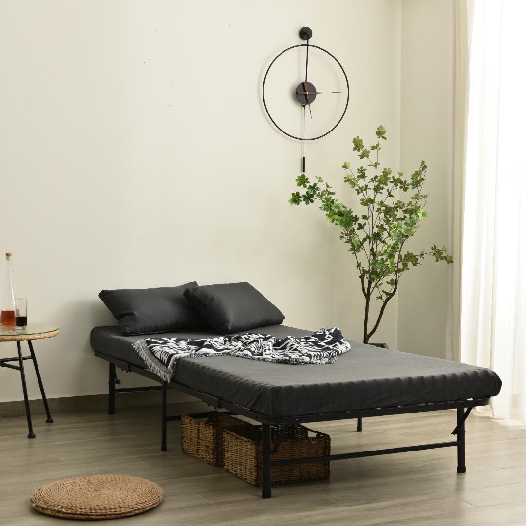 赤字価格！パイプベッド 折りたたみベッド シングル 組立簡単 （S）BLACK