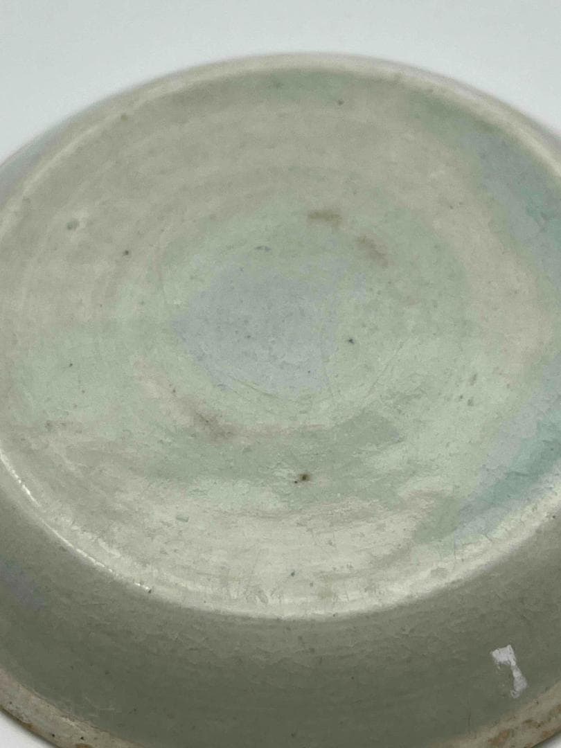 北宋時代 湖田窯 青磁刻花鳳尾花文房洗 覆燒 覆輪口 影青 古皿唐物(F-90)