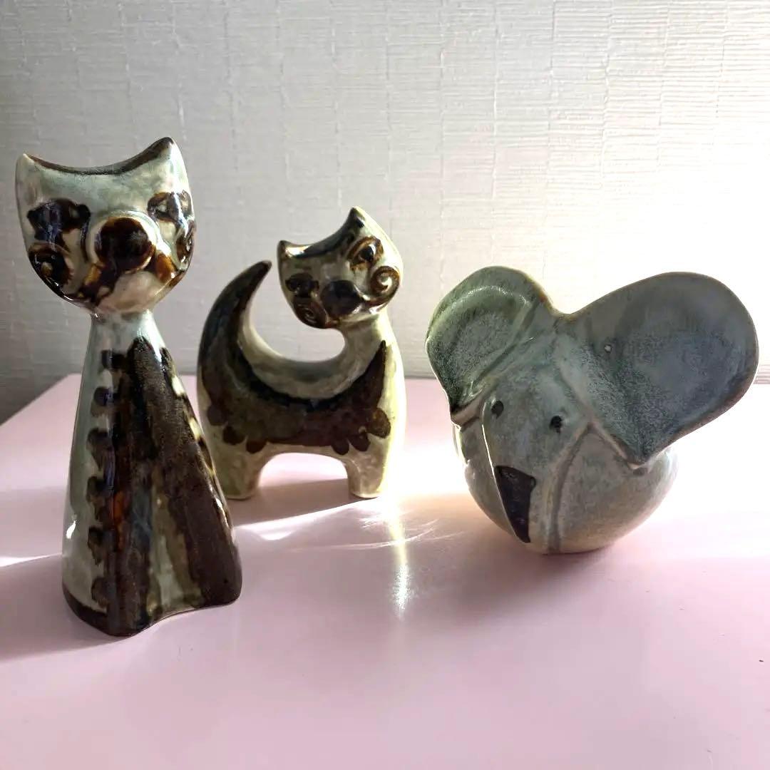 猫と象の陶器フィギュア3点セット　スーホルム　廃絶