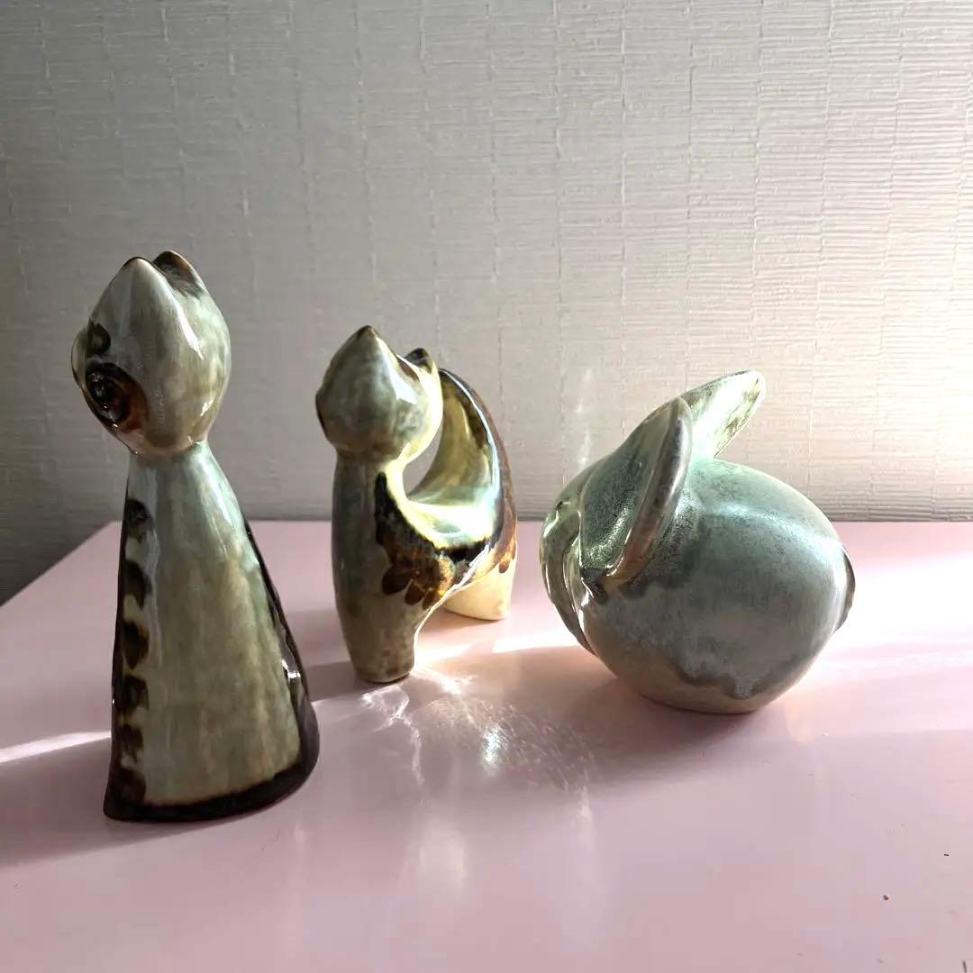 猫と象の陶器フィギュア3点セット　スーホルム　廃絶