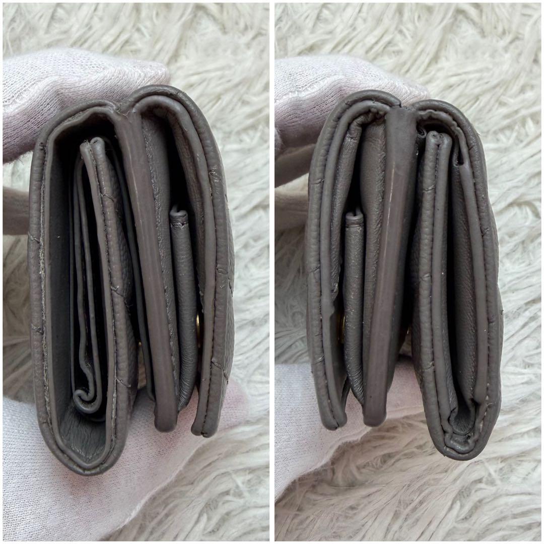 美品✨サンローラン 三つ折り財布 Vステッチ カサンドラ レザーオリガミ グレー