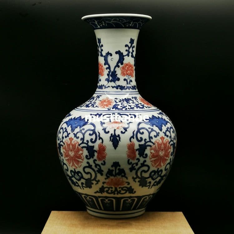 清乾隆青花釉裏紅団模様賞瓶 景徳鎮 陶磁器 装飾品 現代工芸品 美術品 置物