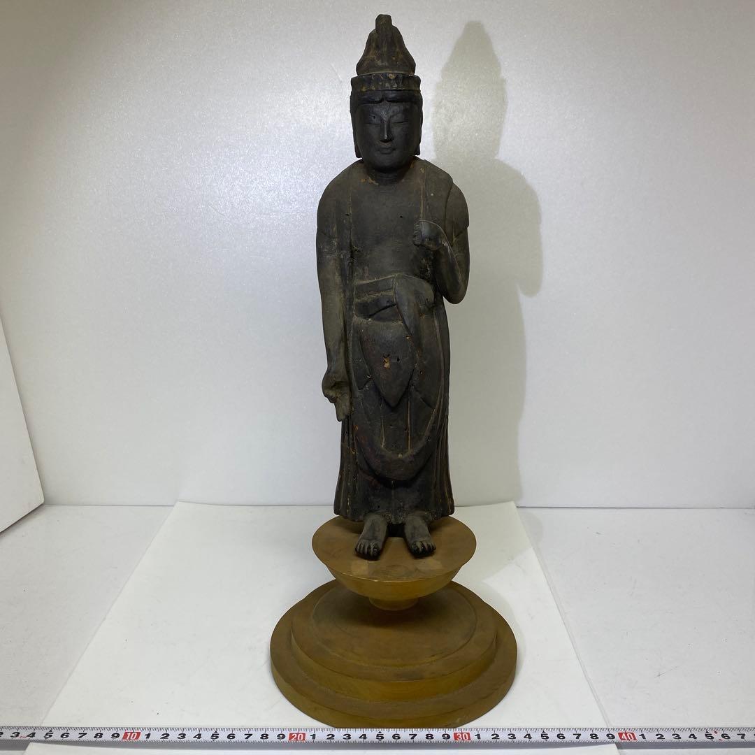 古代　江戸前期以前　木彫観音像　高さ約43㎝　トヒカカ　東さ8-0107☆2F