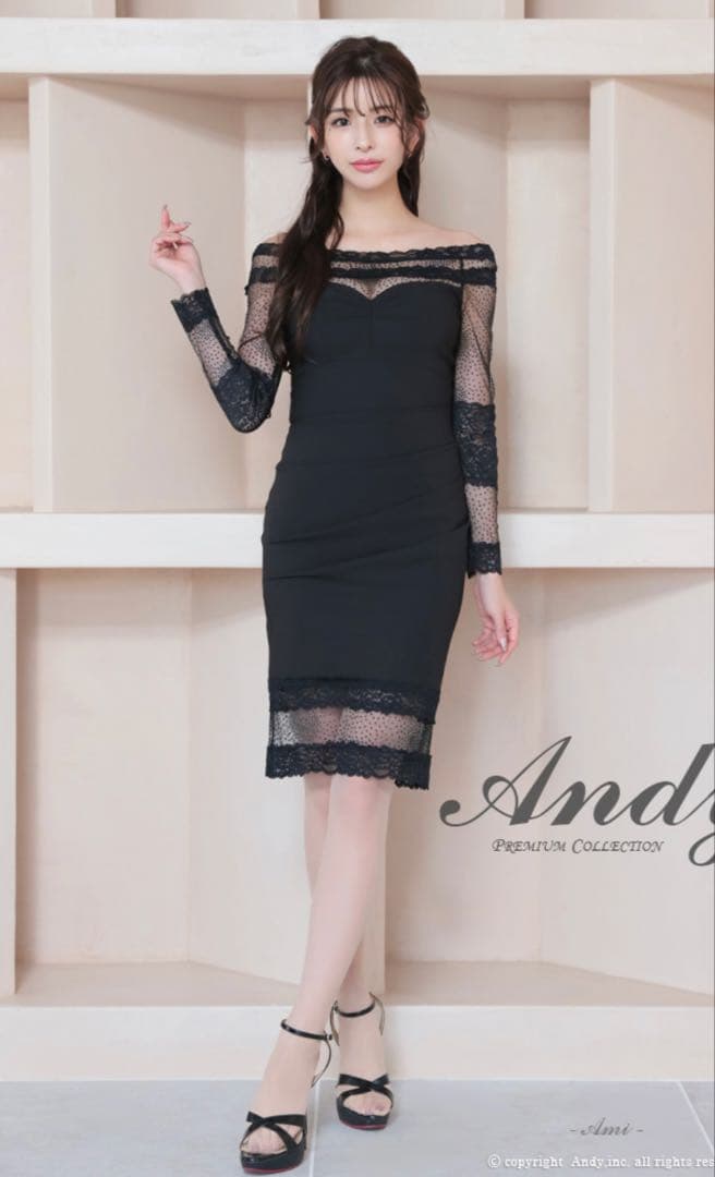 Andy/ブラック/レース/オフショルダー/ワンピース/Sサイズ