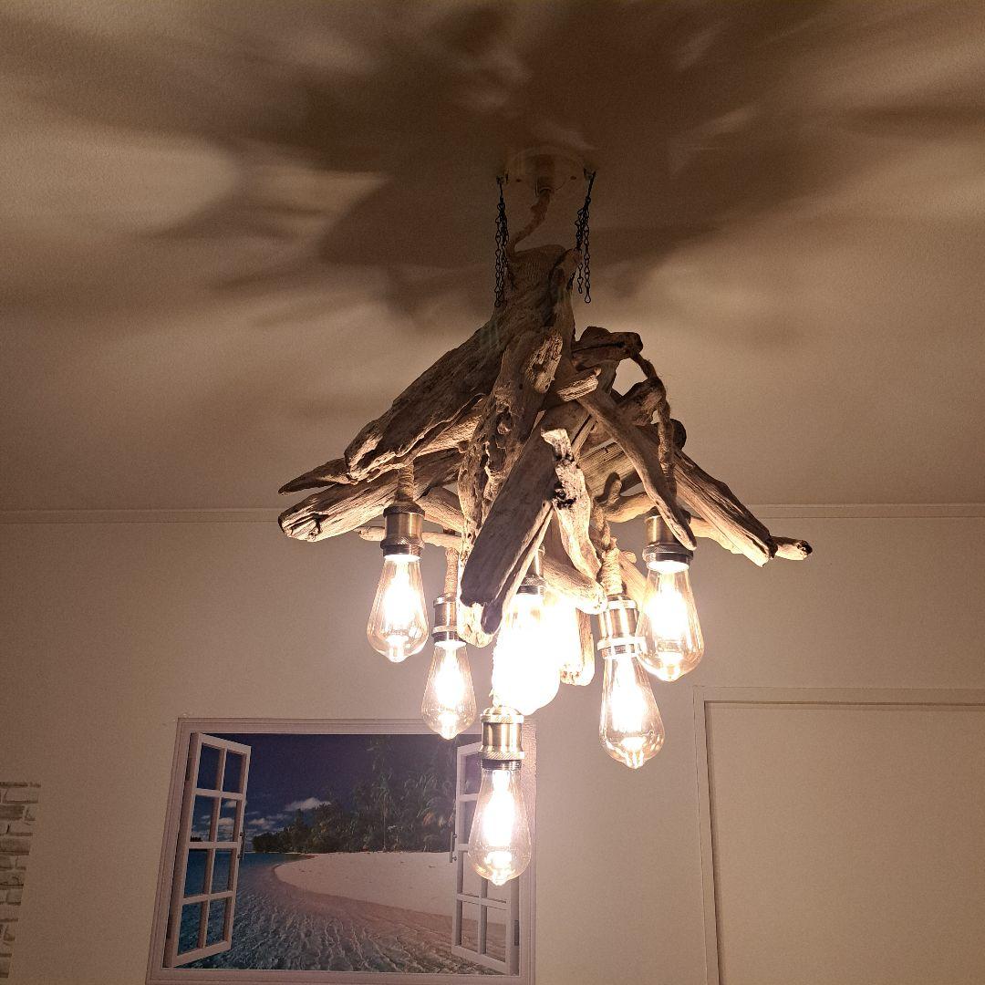 流木インテリア　ペンダントライト　エジソン6灯付　ヴィンテージソケット