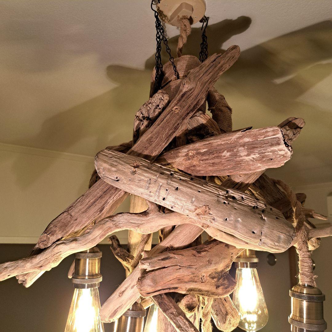 流木インテリア　ペンダントライト　エジソン6灯付　ヴィンテージソケット