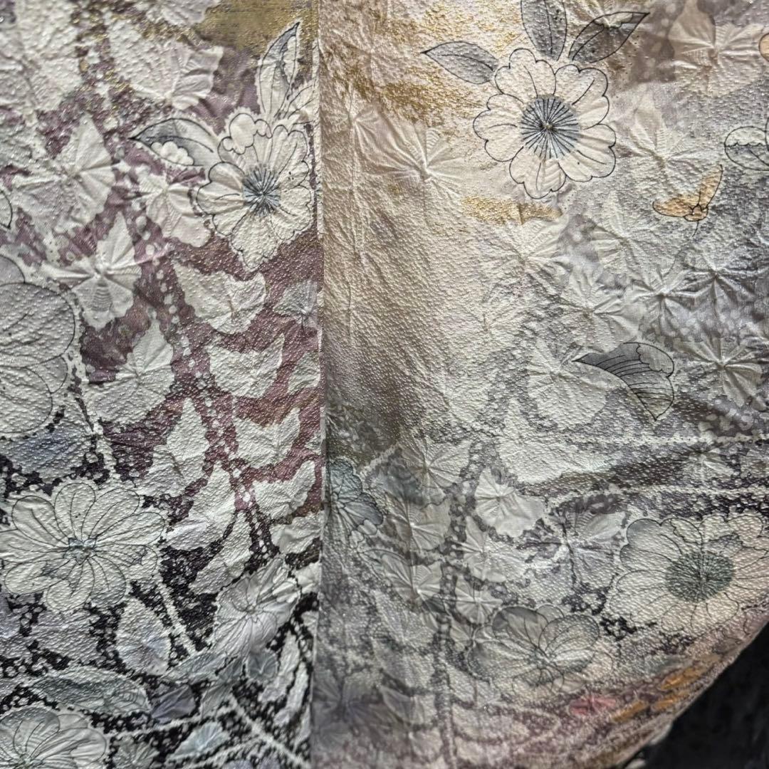 美品　辻ヶ花　銀通し　花絞り　金彩　ぼかし　灰紫　逸品　フルセット　振袖　振り袖