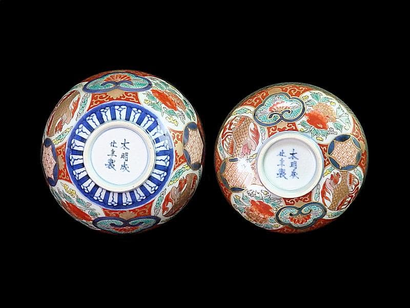 古伊万里　金襴手　鳳凰に牡丹の図　蓋茶碗　C002AS-fbrf