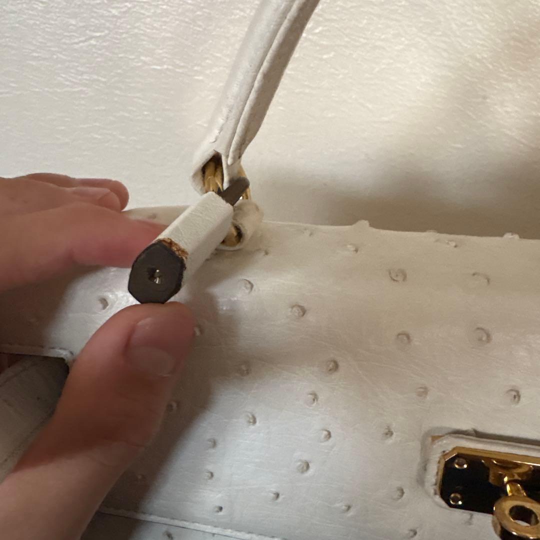 JRA認定 ハンドバッグ ホワイト レザー　クロコ　オーストリッチ