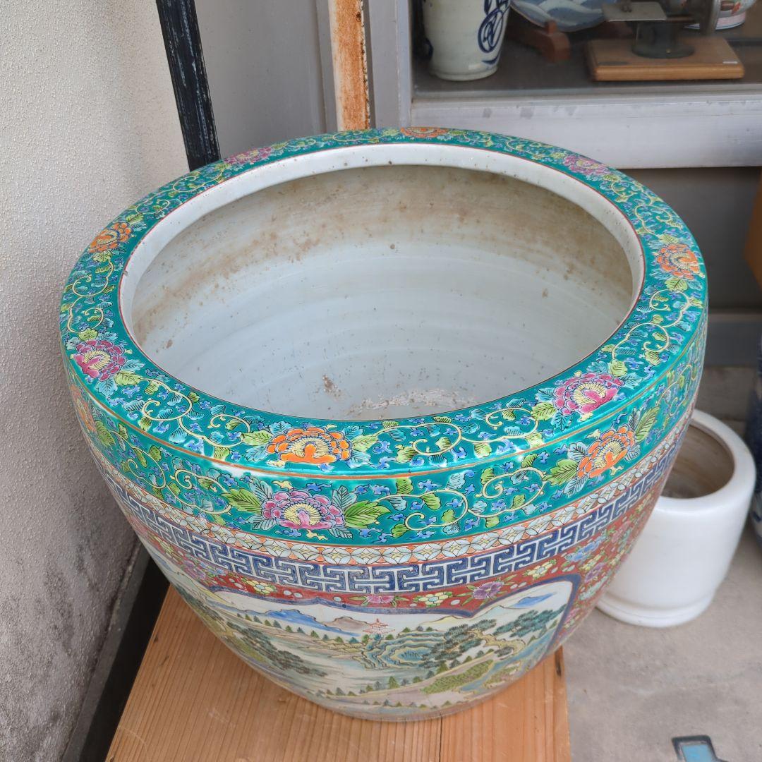 骨董 大型 古伊万里 伊万里 火鉢 十錦手 色絵 鉢カバー 睡蓮鉢 メダカ 金魚