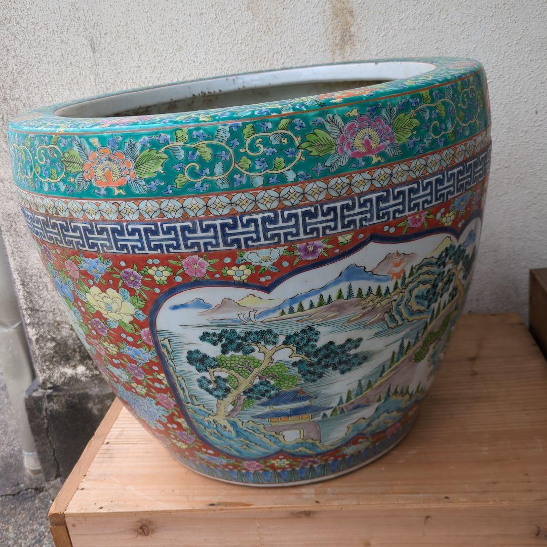 骨董 大型 古伊万里 伊万里 火鉢 十錦手 色絵 鉢カバー 睡蓮鉢 メダカ 金魚