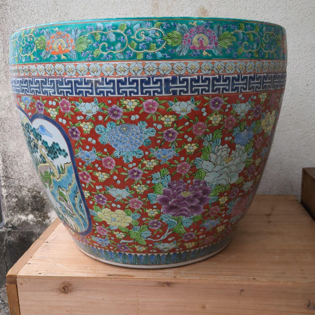 骨董 大型 古伊万里 伊万里 火鉢 十錦手 色絵 鉢カバー 睡蓮鉢 メダカ 金魚