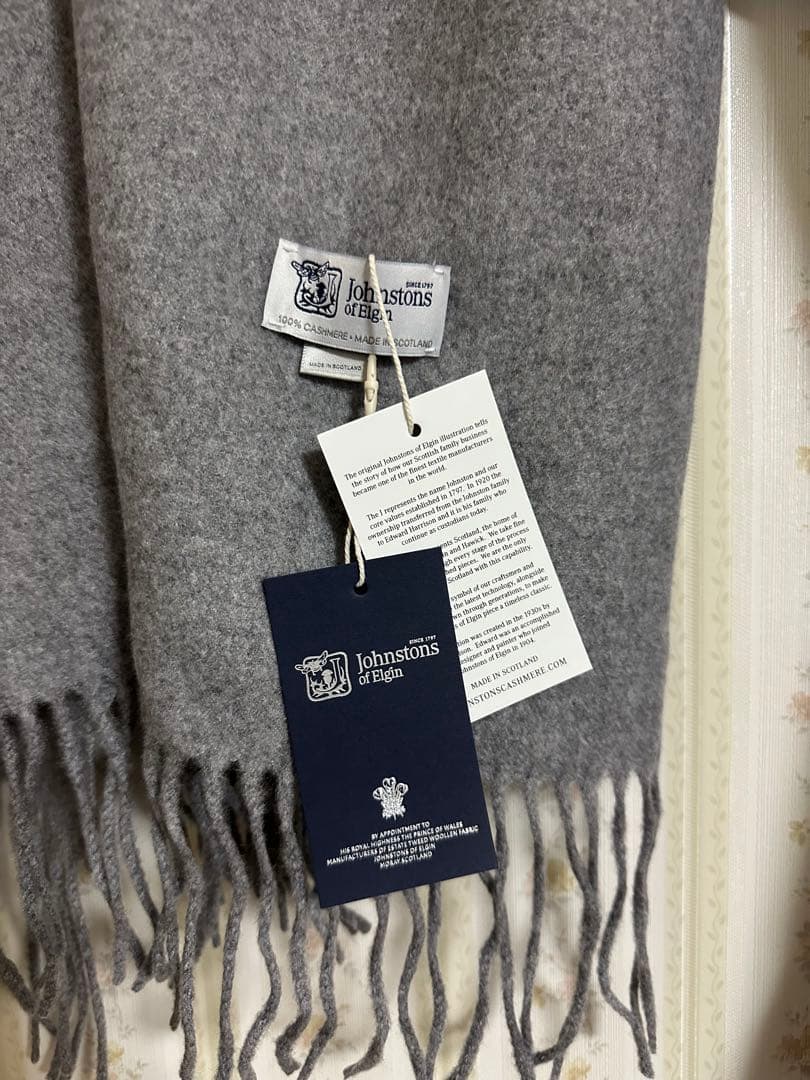 ジョンストンズ カシミア 大判ストール マフラー グレー