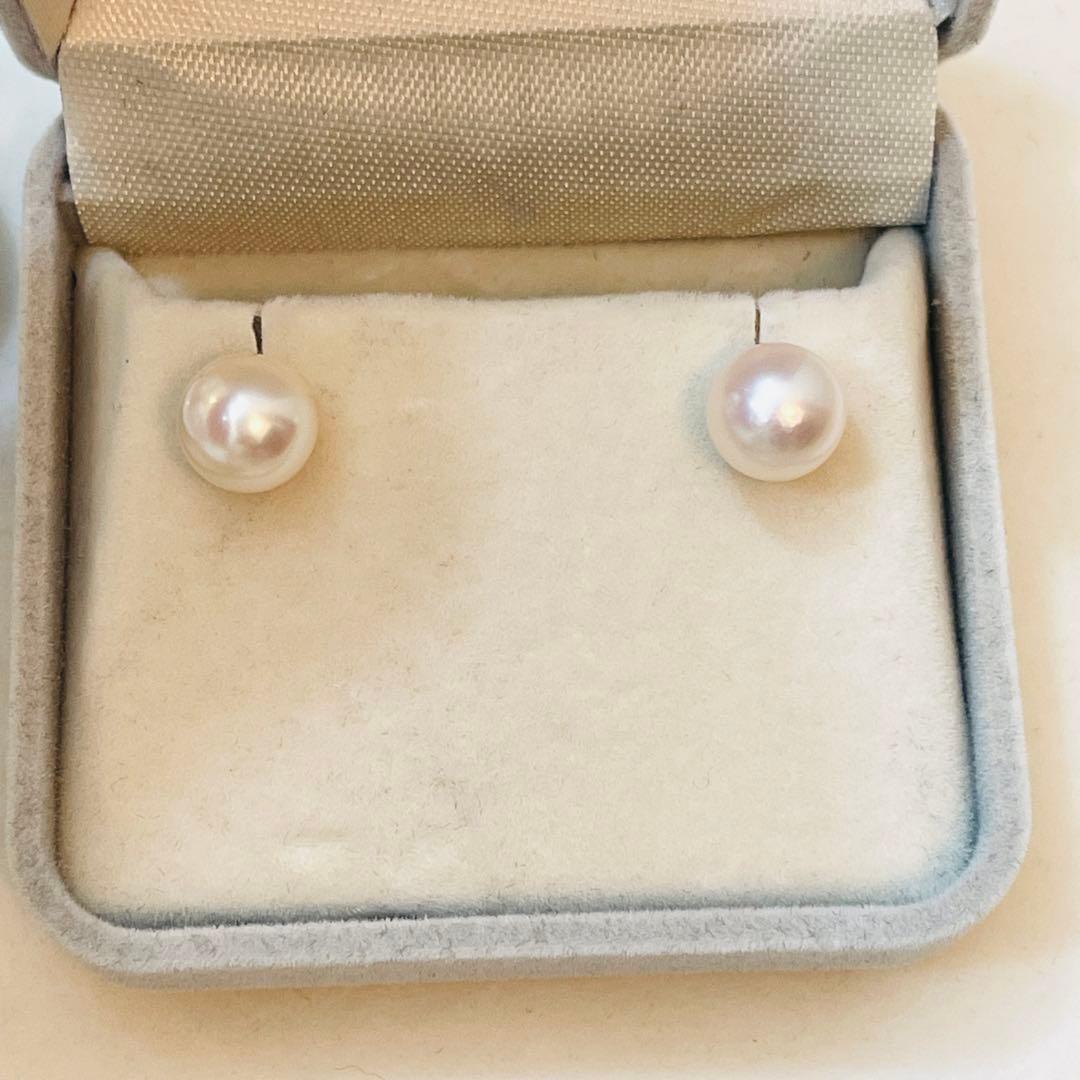PT900 あこやパールピアス 特選本真珠 花珠 9mm ピンクホワイト系少大粒