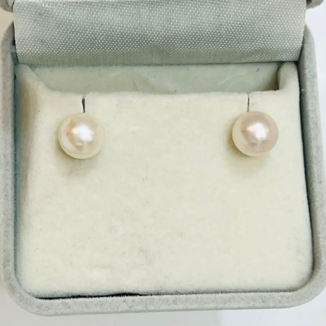 PT900 あこやパールピアス 特選本真珠 花珠 9mm ピンクホワイト系少大粒